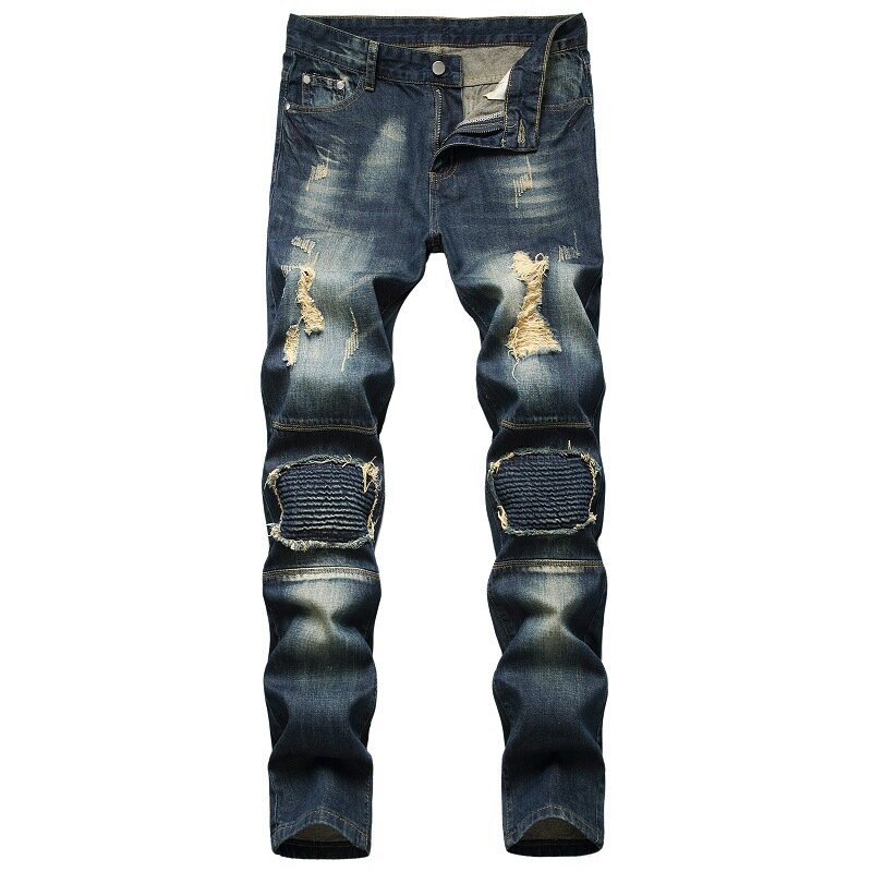 2023 New Fashion Mens Cotton Ripped Hole Jeans Casual Straight Jeans Men Trousers Casual Male Hip hop Pantalones Denim Pants