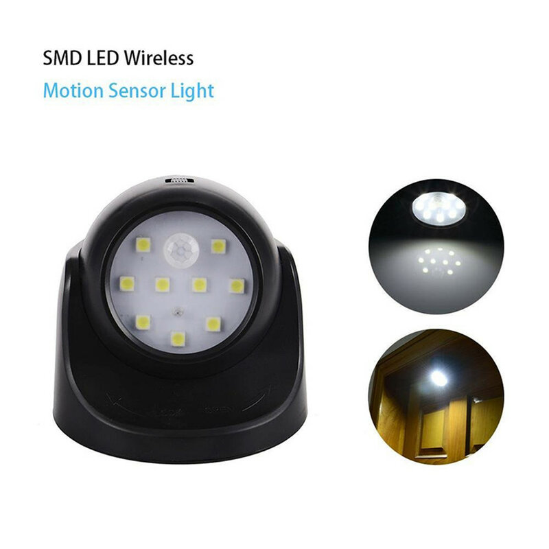 Lámpara de inducción automática de 360 grados, luz nocturna con Sensor de movimiento PIR, 9led, alimentada por batería, para dormitorio, pasillo, escaleras, foco exterior