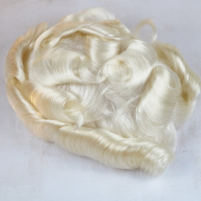 100% Remy Menschenhaar Toupet 30mm Welle Platin Blonde Farbe Haarteile Durable 8x10 "60 # Ersatz perücke Für Männer Täglichen Gebrauch