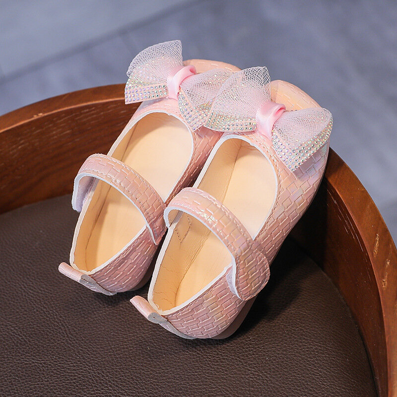 White Pink Bowknot Princess Shoes Kids Fashion Girls Shoes For Wedding Party Girl's Single Shoes Comfortable Chaussure Fille