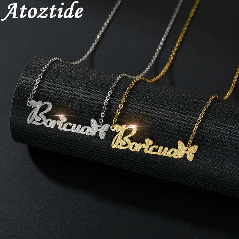 Atoztide 2022 индивидуальное ожерелье из нержавеющей стали с матовым именем бабочка Персонализированная буква чокер подвеска табличка подарок