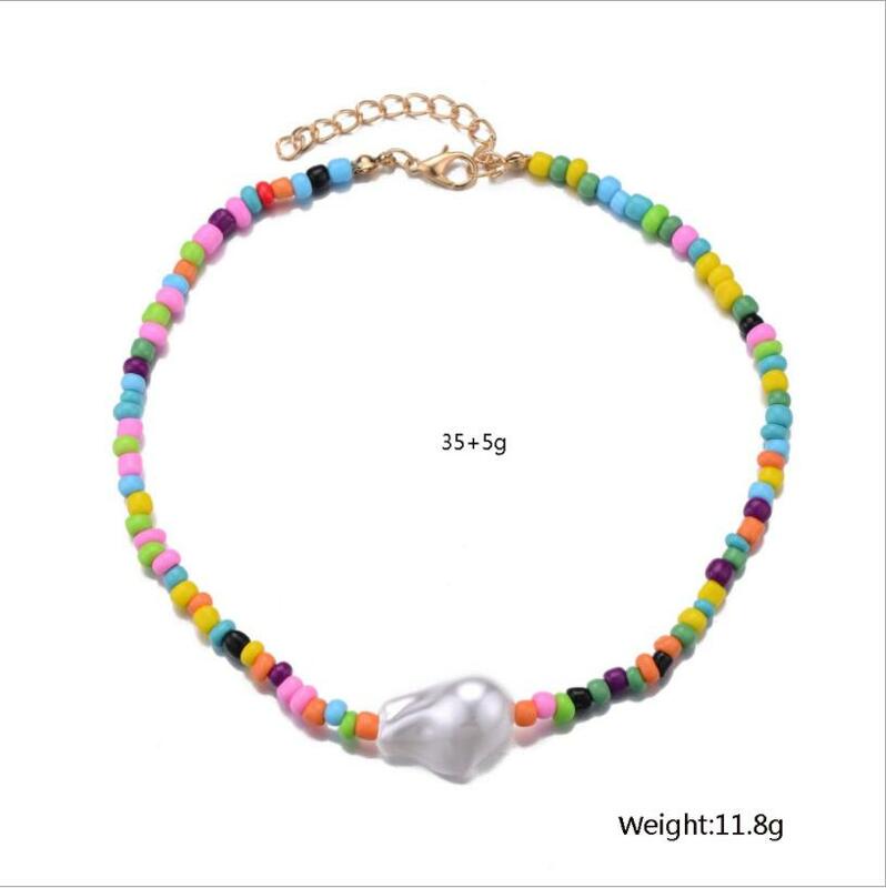 Liontin mutiara manik-manik asimetris musim panas untuk wanita Perhiasan Wanita Choker manik-manik bunga warna-warni perjalanan pantai S2233