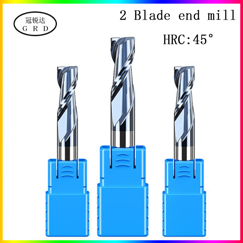 HRC45 2 Flute end mill 1.5mm 1~12mm 1~20mm 6mm 8mm 12mm 50L 60L 75L 80L 100L CNC carbide  metal router bit milling cutter metall