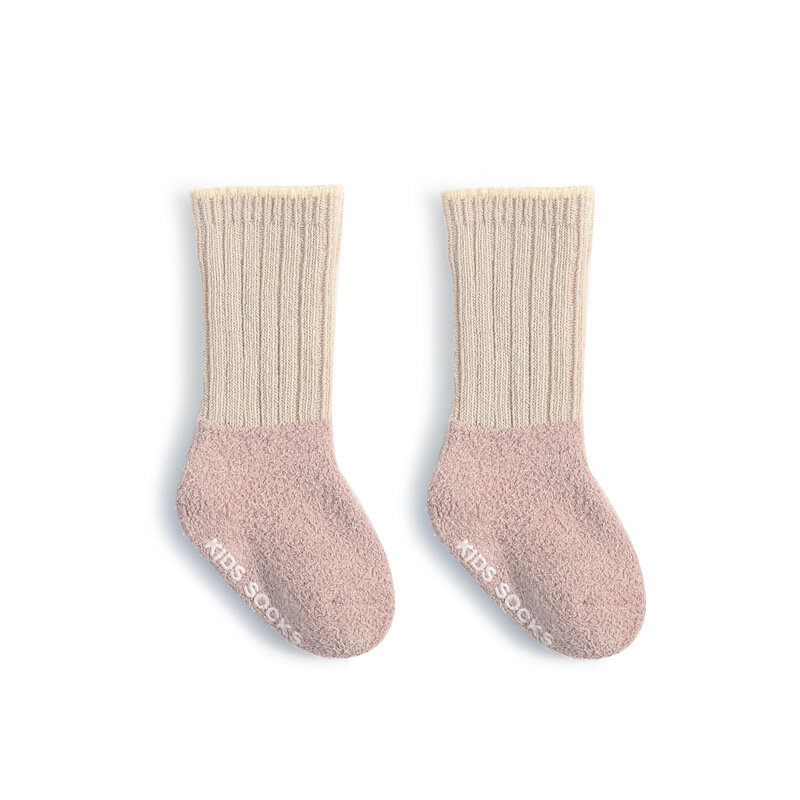 Chaussettes antidérapantes pour nouveau-né, en coton, épais, en éponge, pour fille et garçon, avec semelle en Patchwork, pour les premiers pas, pour l'hiver et l'automne, 0-3T