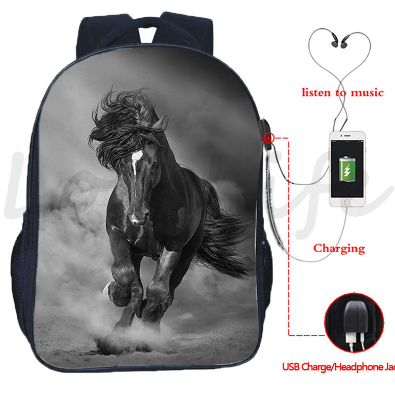 Рюкзак с USB-зарядкой для мальчиков и девочек, школьные ранцы с 3D принтом в виде льва, слона, оленя, зебры, лошади