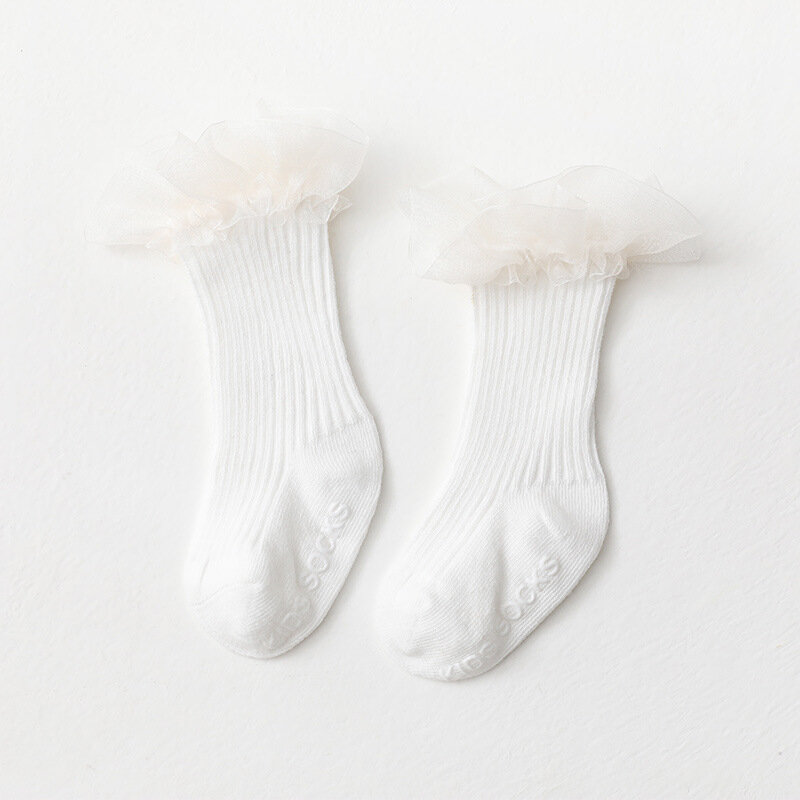 Calzini per neonati calzini per bambini con volant alti per bambini calzini per bambini calzini in pizzo con frange lunghe in cotone antiscivolo per 0-3 anni