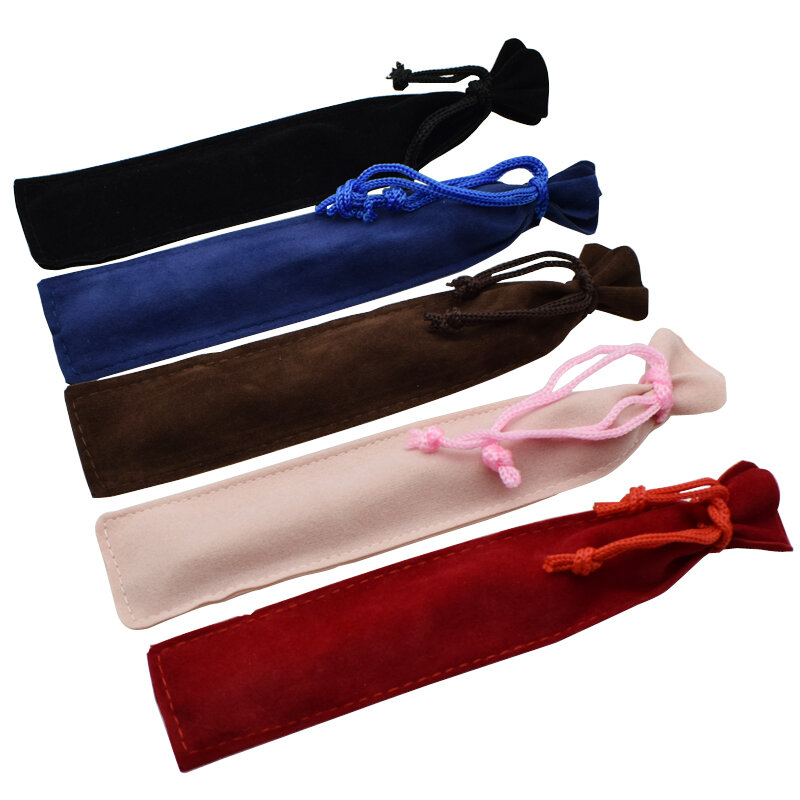 5 Pieces/Lot Velvet Drawstring Pen Bag Pouch Small Cloth Pencil Case For One Pen Storage Black Blue Gray Pink Red Color Gift