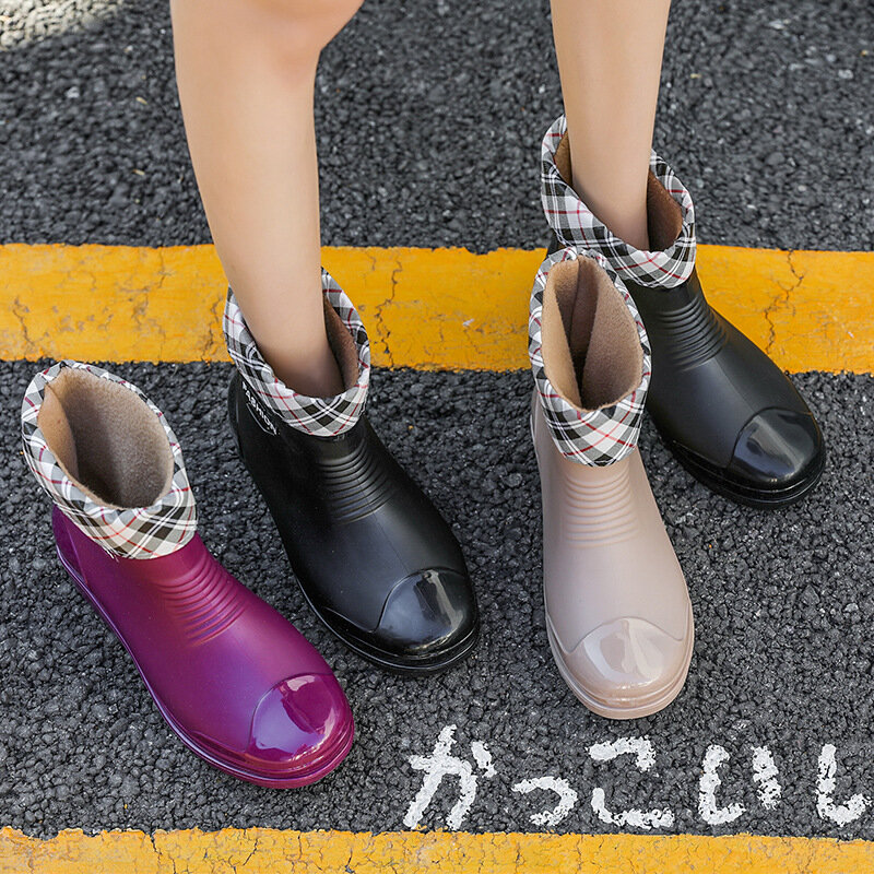 Зимние резиновые сапоги для женщин, Водная обувь, резиновые сапоги, новые ботильоны, однотонные, фиолетовые, резиновые сапоги с носком