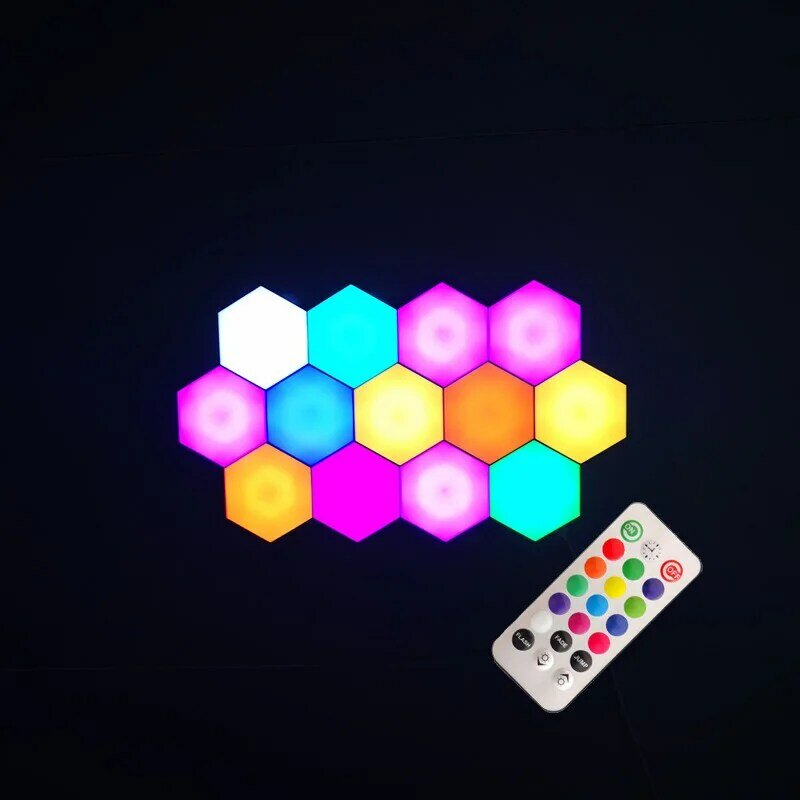 Colorful RGB USB quantum led wall lamp splicing hexagonal LED home Light remote control touch control wall honeycomb lamp Gifts