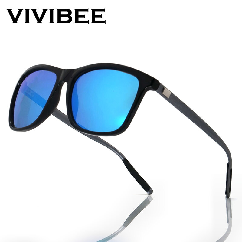 VIVIBEE kacamata hitam Pria Wanita polarisasi, kacamata hitam persegi mewah, lensa cermin biru untuk berkendara, kacamata hitam uniseks klasik, tren 2024