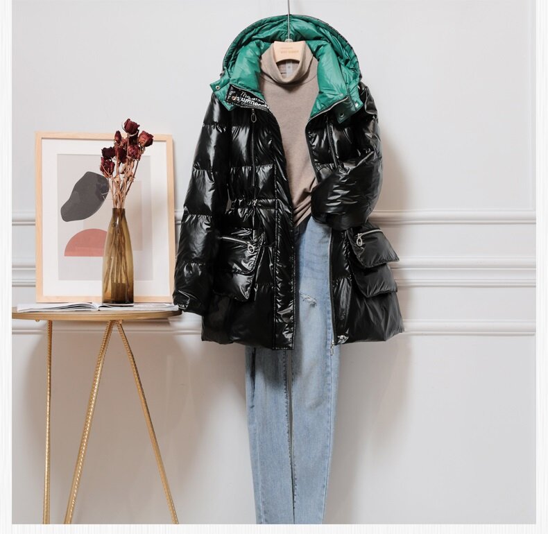 Chaqueta de plumón brillante para mujer, abrigo coreano ajustado de cintura media, acolchado de plumón de pato blanco suelto, novedad de invierno, 2023