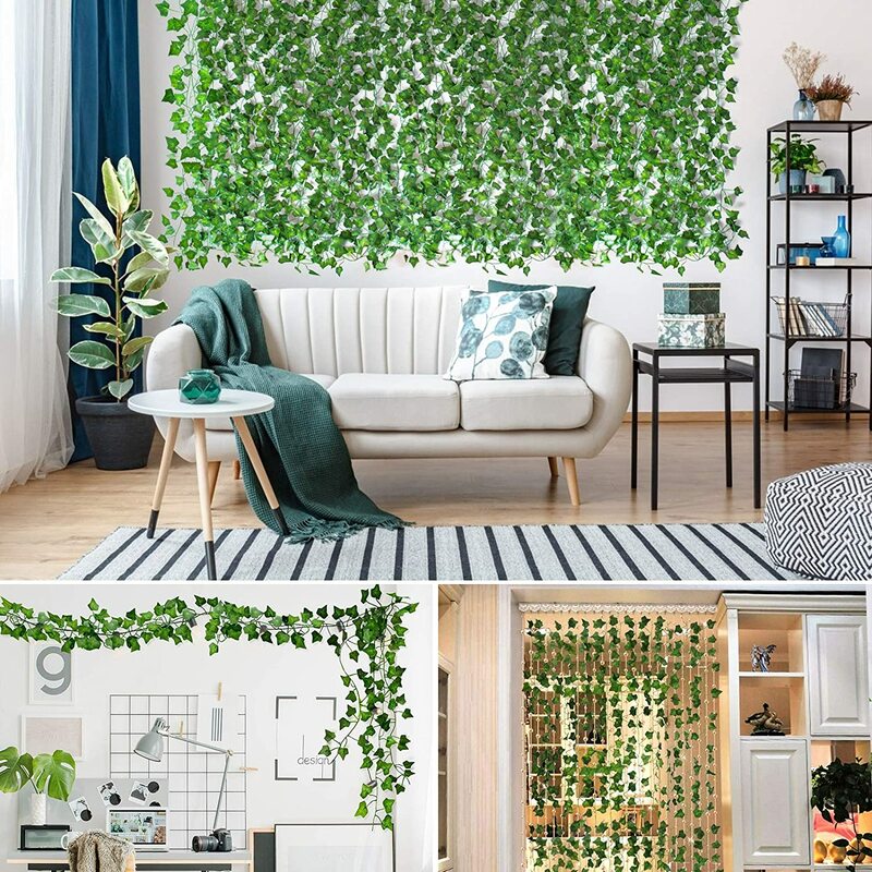 12 pezzi di seta verde artificiale appeso foglia di edera ghirlanda piante vite foglie d'uva 10 pezzi decorazione del bagno di casa decorazione del partito del giardino