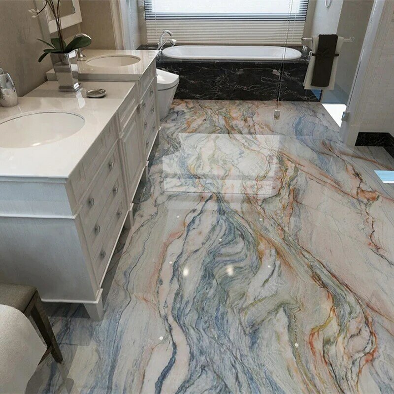 Papel tapiz impermeable autoadhesivo de PVC, murales de azulejos de suelo de mármol 3D, papel de pared antideslizante para baño, pegatinas de decoración del hogar de suelo 3D