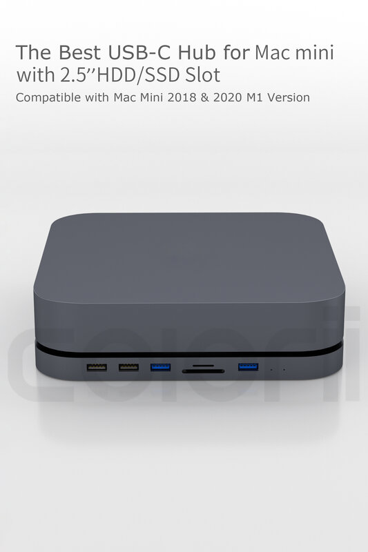 Colorii-Hub USB C para Mac Mini M1, M2 com Gabinete HDD 2.5 SATA, NVME M.2, SSD, Capa para USB C Gen 2, SD, TF Docking Station