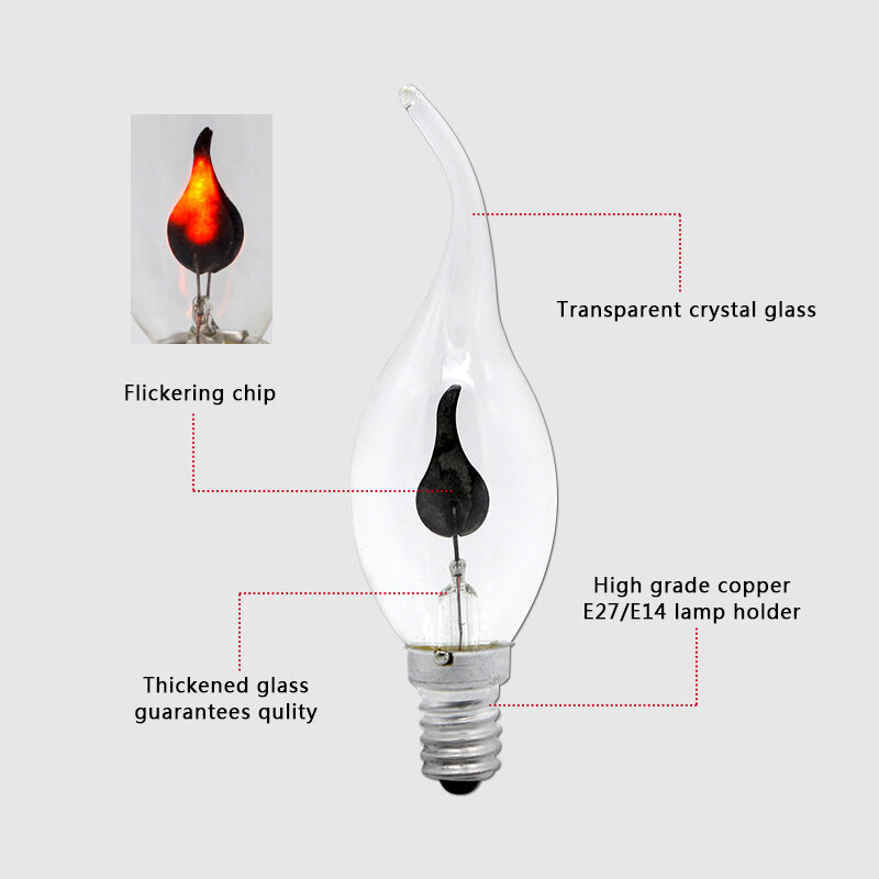 Edison Flicker Flame Led Kaars Lamp E14 E27 Emulatie Fire Verlichting Vintage 3W AC220V Staart Retro Decor Energie spaarlamp