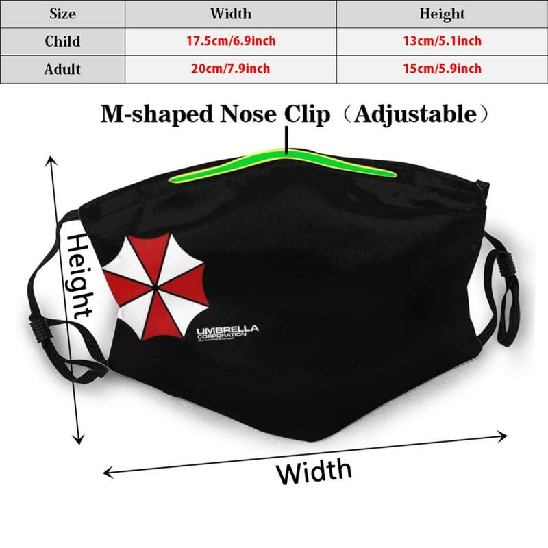 Umbrella corporation impressão engraçada pm2.5 reutilizável filtro máscara facial guarda-chuva corporation biohazard zumbis guarda-chuva zumbi jill