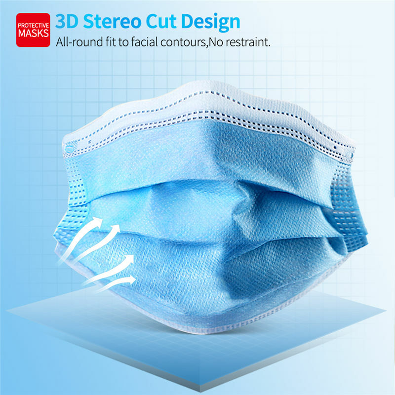 Blue Medical Mask Surgical Mask 3-Ply Anti-Dust Nonwoven Elastic Earloop Mouth Face Disposable Masks Blue