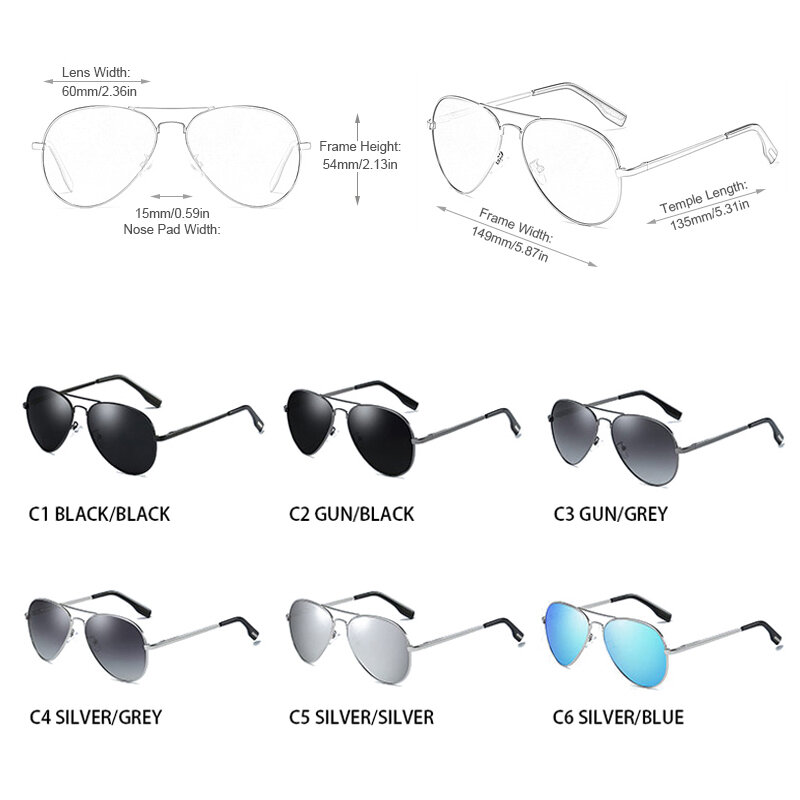 Kacamata hitam terpolarisasi Pilot pria, lensa mata klasik logam hitam penerbangan untuk lelaki UV400