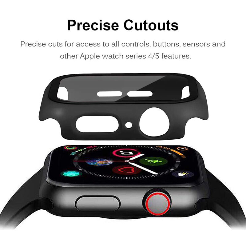 360 Full Screen Protector กรอบกันชน PC Matte Hard Case สำหรับ Apple Watch SE 6 5 4 3 2 1 40มม.44มม.9H กระจกนิรภัยฟิล์ม