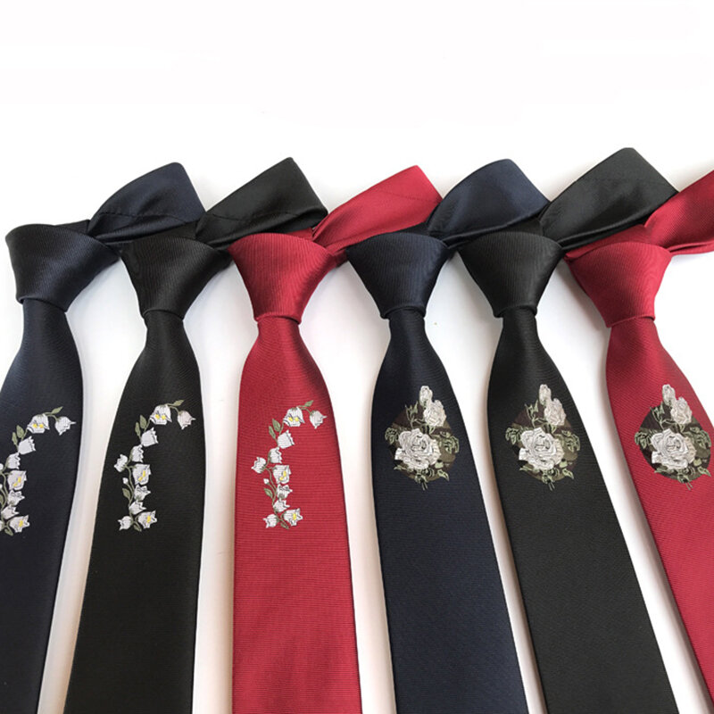 GUSLESON Klasik untuk Pria Ramping 6Cm Dasi Bunga Sutra Merah Biru Hitam Dasi Pernikahan untuk Pria Pesta Pernikahan Hadiah Bisnis