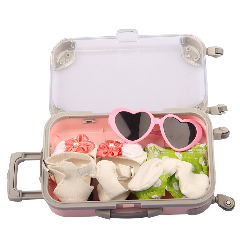 패션 인형 액세서리 의류 여행 PU 가방 18 인치 미국 장난감 소녀용 선물 미니 카메라, 43 cm, 리본 인형