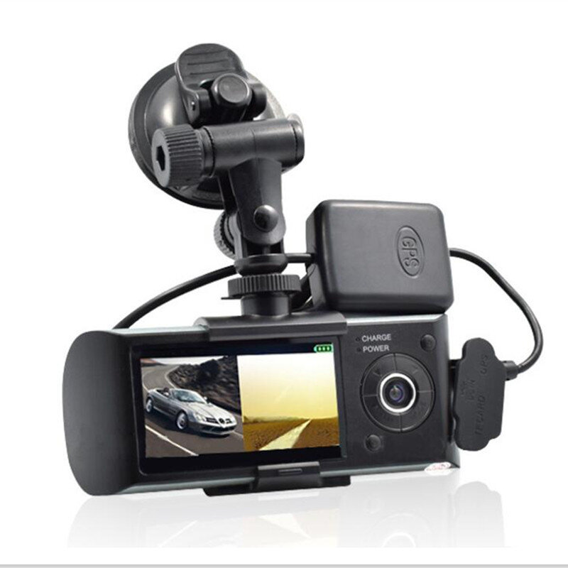 Caméra voiture DVR R300 avec GPS et 3D g-sensor LCD X3000 caméra vidéo caméscope enregistrement de Cycle Zoom numérique Dash Cam double objectif