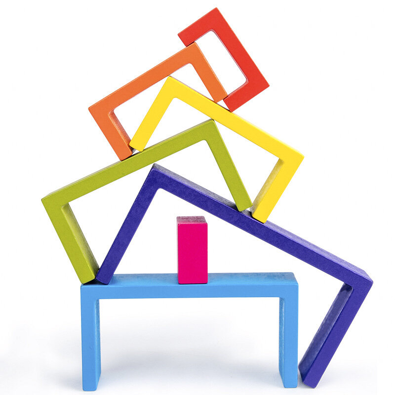 나무 장난감 DIY 조립 된 하우스 레인보우 빌딩 블록 세트 어린이 몬테소리 조기 학습 쌓인 균형 교육 완구