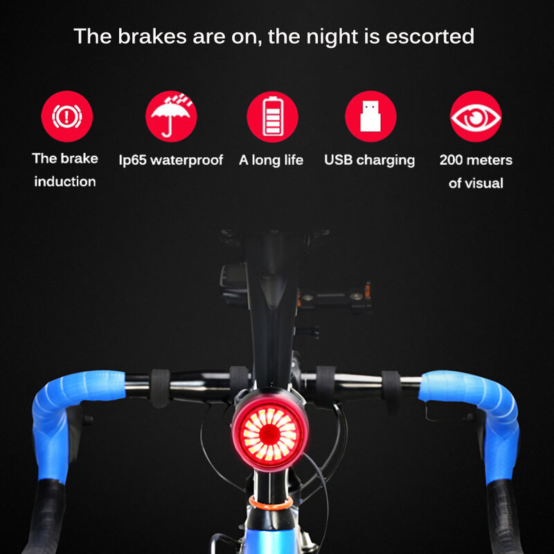 5 светильник режима велосипед задний USB Перезаряжаемые светильник Смарт стоп светодиодные лампы Безопасность предупреждение вспышки Водонепроницаемый светильник
