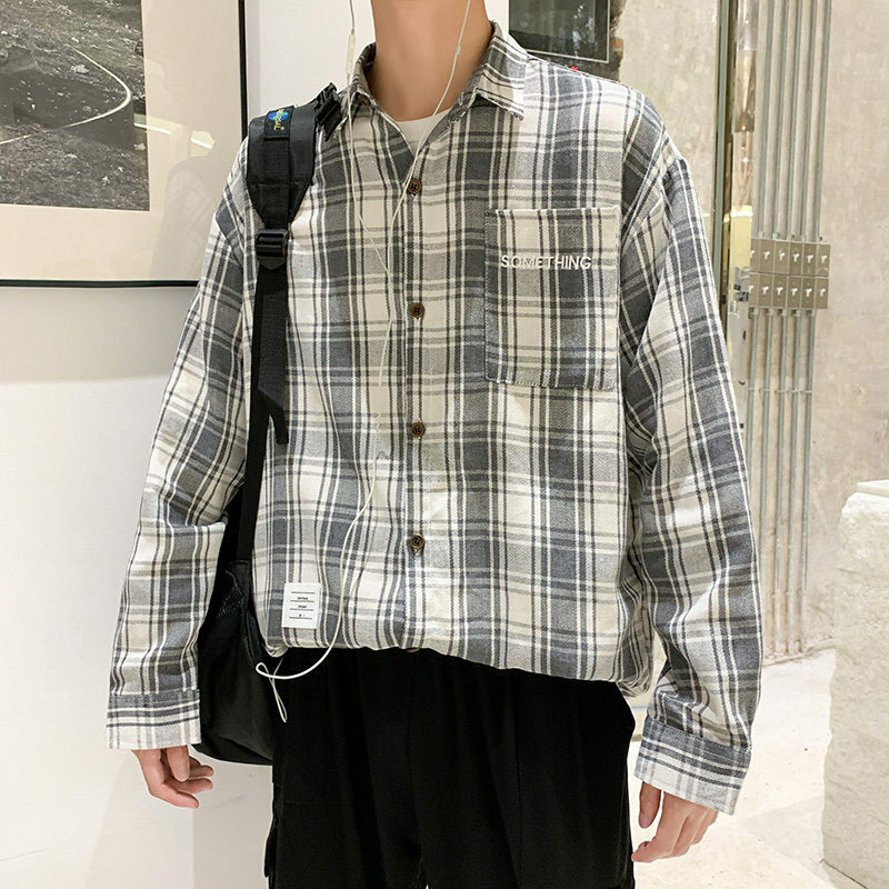 Neue Frühling Sommer Kleidung Gitter BF Wind Einfachheit Hübsche Hemd Mantel revers Männer der Langen Ärmeln Student Harajuku Casual Cardig