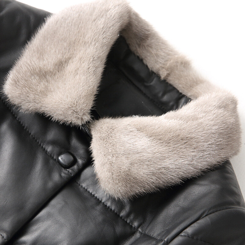 AYUNSUE 100% пальто из овчины, Женская куртка из натуральной кожи, пальто с подкладкой из меха норки, женские длинные пуховики, женская кожаная куртка 1221