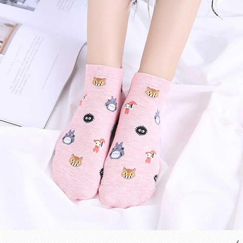 Calcetines escotados rectos con dibujos animados para mujer, medias de algodón con estampados de animales, Harajuku, bonitos calcetines cortos con divertidos diseños