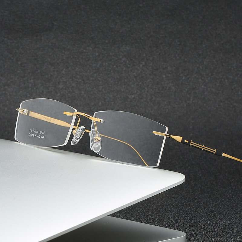 Zirosat-フレームなしの男性用9183純チタン眼鏡,近視デザイナーのファッションブランドフレーム,透明な光学処方眼鏡