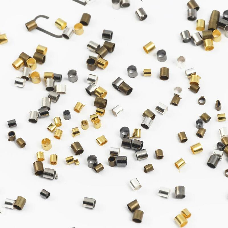 500 Pcs/Tas 1.5/2.0 Mm Emas Perak Tembaga Tabung Crimp Akhir Beads Stopper Spacer Beads untuk Membuat Perhiasan perlengkapan Kalung