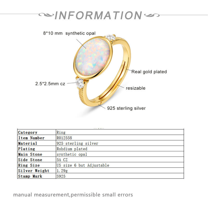 ALLNOEL Cincin Perak Murni 925 Sterling Opal Sintetis Dapat Disesuaikan Pernikahan Mewah 2022 Perhiasan Pernikahan Tunangan Trendi untuk Gif