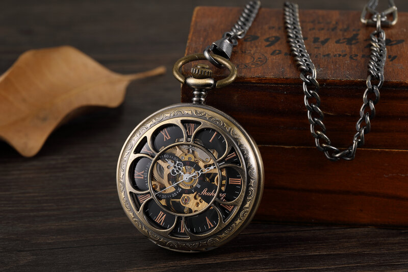 Мужские кварцевые наручные часы в ретро стиле, винтажные, медные, карманные часы с подвеской-цепочкой, в стиле стимпанк, 2023