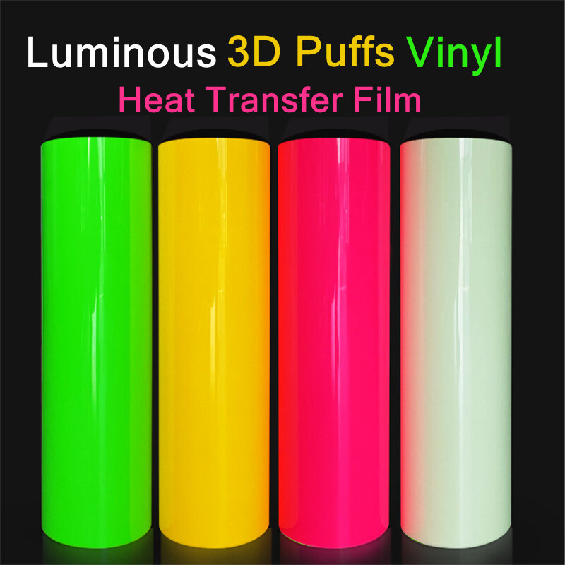 Película de vinilo de transferencia de calor luminosa 3D Puff HTV, que brilla en la oscuridad, espalda pegajosa, fácil de hervir, vinilo térmico fotoluminiscente