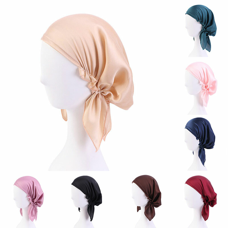2022 Mới Lụa Satin Underscarf Bên Trong Hijab Mũ Lưỡi Trai Nữ Hồi Giáo Băng Đô Cài Tóc Turban Gọng Bonnet Nón Ả Rập Quấn Băng Headwrap Nữ Hồi Giáo Hijabs