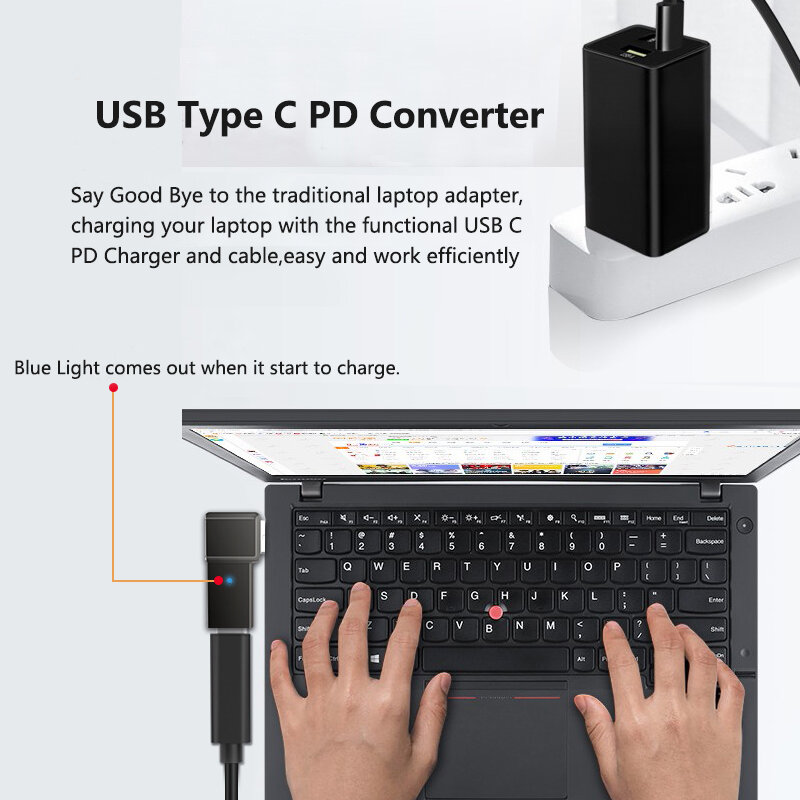 Conector USB Tipo C para DC, Adaptador de Alimentação Universal para Laptop, Plug Converter para Asus, Dell, Lenovo, Notebook, 100W