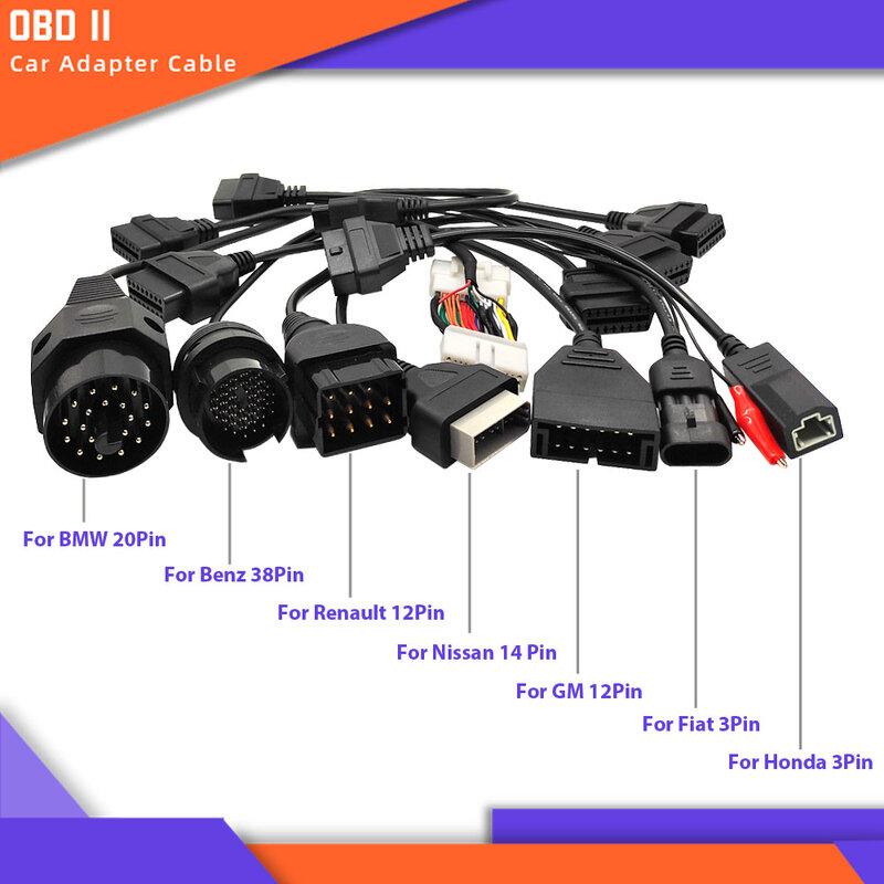 Câble adaptateur de diagnostic OBD2 de voiture, Fiat 3 broches, Honda, GM 12 broches, Renault, BMW 20 broches, Benz 38 broches, Nissan 14 broches