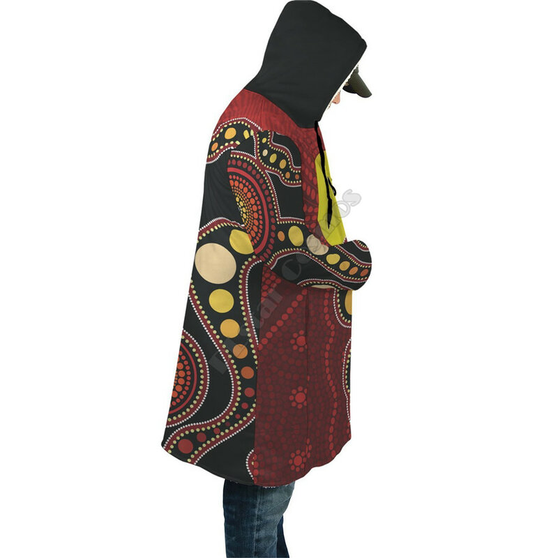 Inverno Homens Para As Mulheres Capa Com Capuz Aborígene Lagartos e o Sol 3D Prined Fleece wind breaker Capa Quente