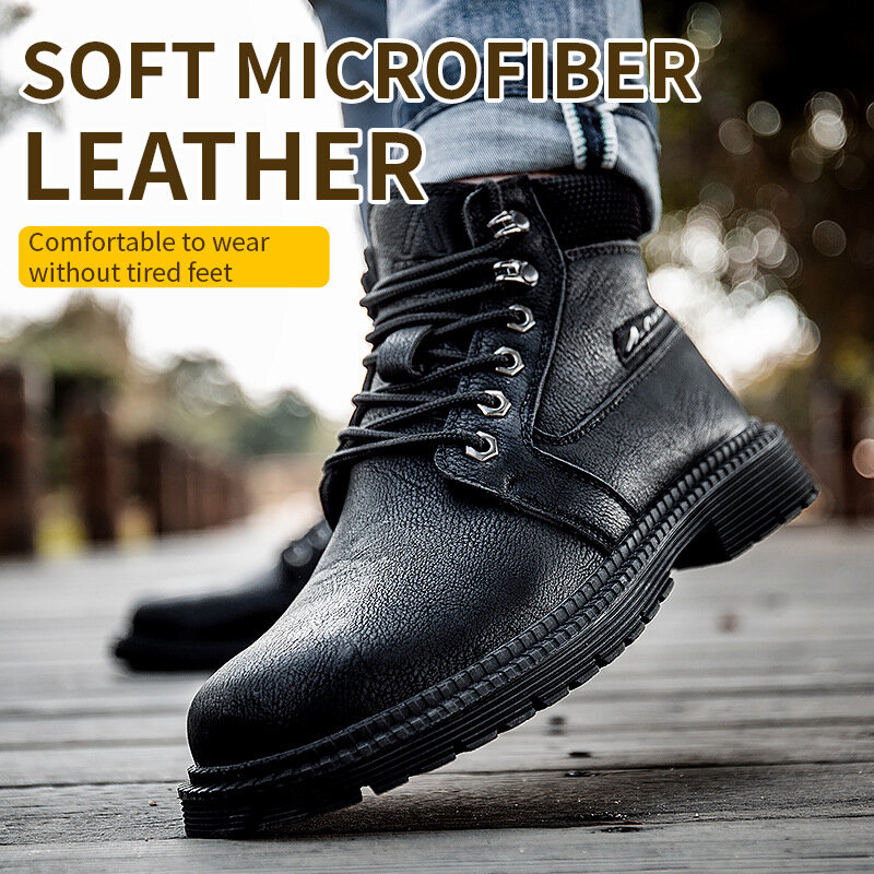 Sepatu Kerja Pria Sepatu Keamanan Ujung Besi Sepatu Pelindung Konstruksi Antiselip Ringan Nyaman