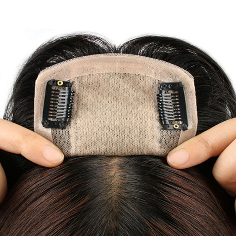 Topper de cabelo humano para mulheres, base de seda, peruca natural do couro cabeludo, cabelo chinês diluindo, top virgem, 8x12cm