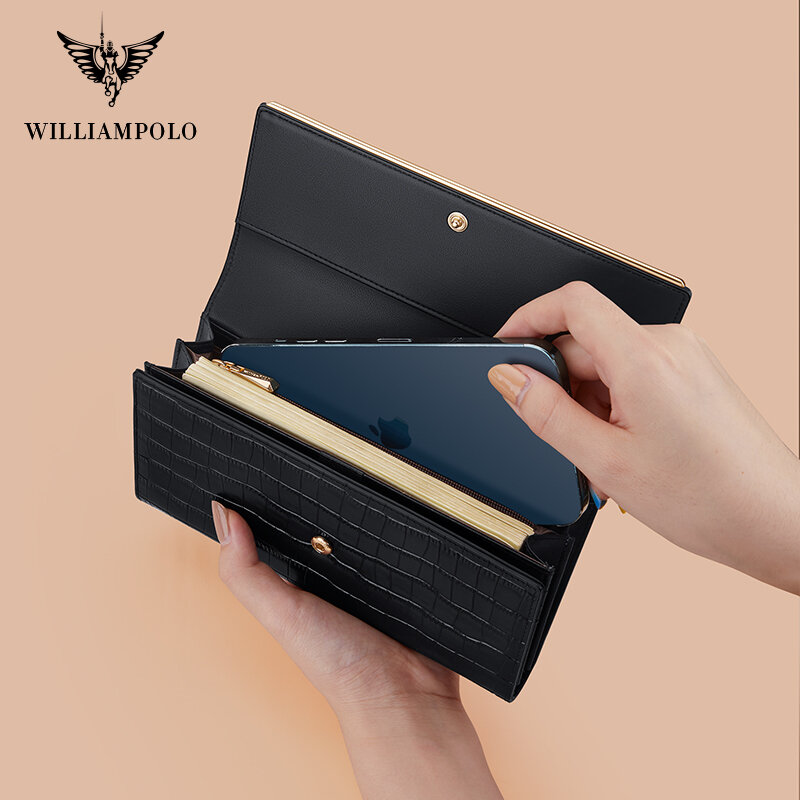 Willampolo-cartera larga de diseño de marca de lujo para mujer, monedero de mano con cremallera, tarjetero