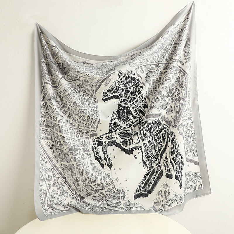 女性の正方形の巻き毛のスカーフ,プリントされた馬のスカーフ,ヒジャーブ,柔らかく,バンダナ,2022