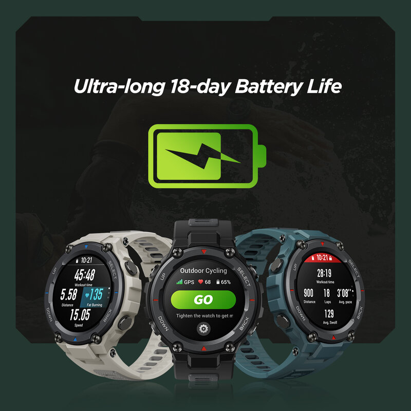 Jam Tangan Pintar Luar Ruangan Versi Global Amazfit Trex Pro GPS Tahan Air dengan Daya Tahan Baterai 18 Hari 390MAh Jam Tangan Pintar untuk Telepon Android IOS