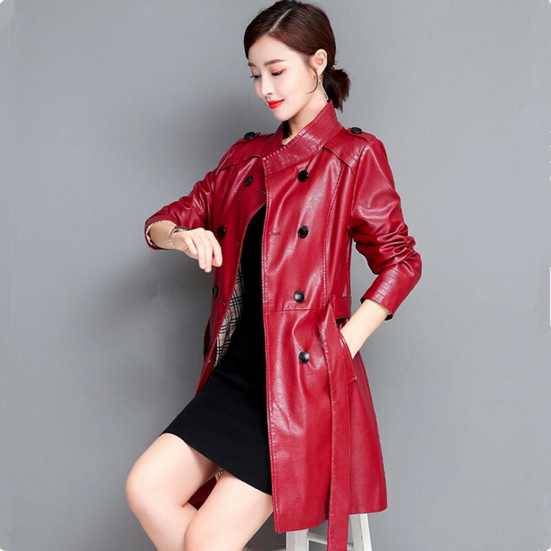 Tnlnzhyn qualidade jaqueta de couro de ovelha feminina moda double-breasted magro outono casaco de couro genuíno tamanho grande casaco 1313