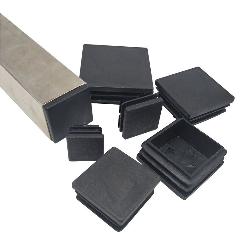 Quadrado preto plástico em branco End Cap, Tubo Tubo Insert Plug, Bung Acessórios para Móveis, 10mm, 15mm, 19mm, 20mm, 22mm, 25mm, 30mm, 35mm, 40mm, 50mm, 10 PCes pelo bloco