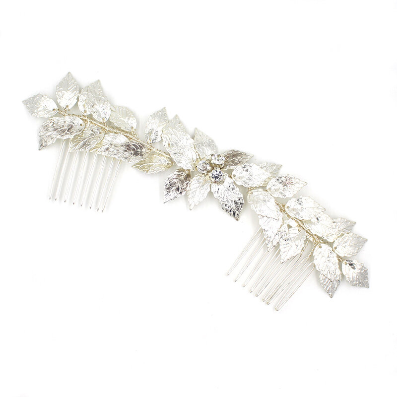 O845 High quality crystal bridal headpiece wedding accessory  double rhinestone gold leaf bridal hair comb