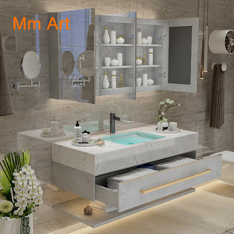 72 /60 Inch Armoire De Toilette Drijvende Marmer Top Multiplex Badkamer Vanity Unit Met Wastafel