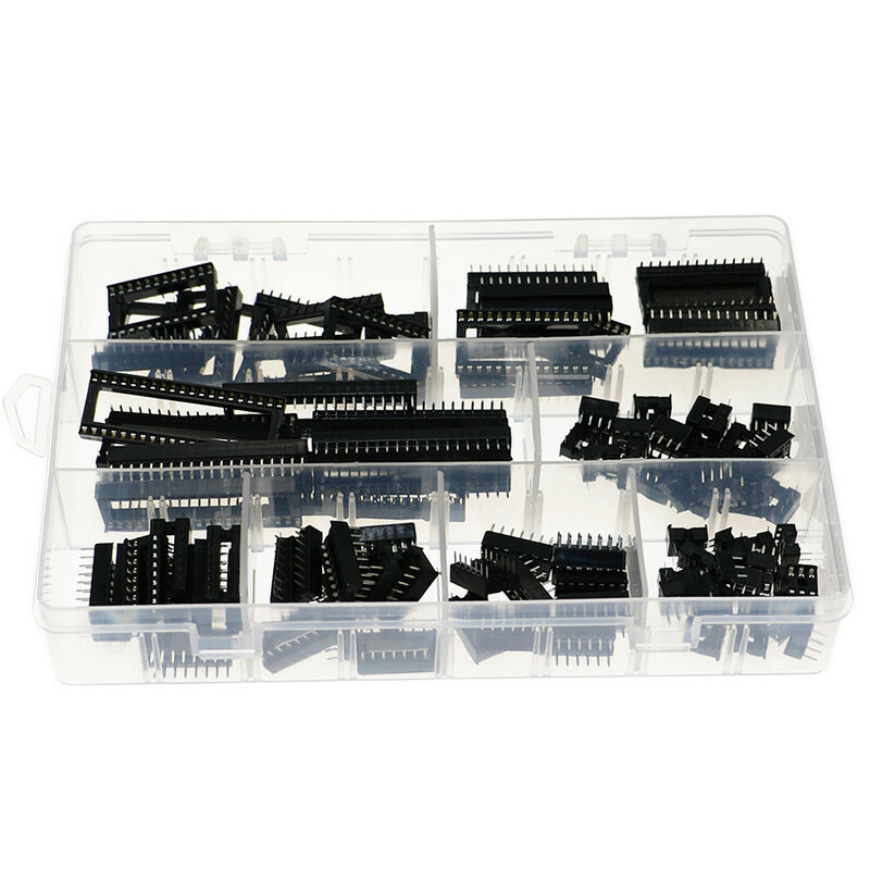 Passo DIP IC Sockets Solda Tipo Adaptador Variedade Kit, 2.54mm, 6 8 14 16 18 24 28 40 Pinos, 100pcs por caixa